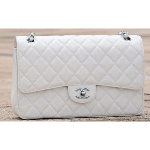 Sac à rabat Chanel Jumbo Classic White Cannage Pattern A58600 Argent