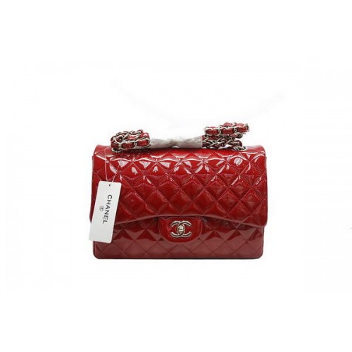 Sac Chanel Jumbo Double Flaps A36097 Rouge Original Cuir Verni Argent