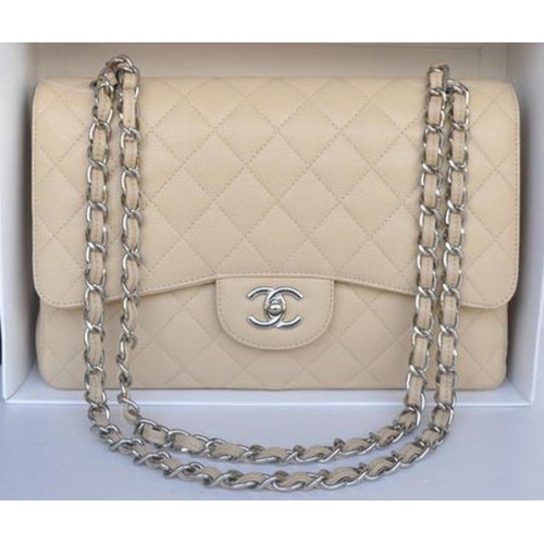 Chanel Sac Jumbo Double Rabats Motif Cannage Abricot A36097 Argent