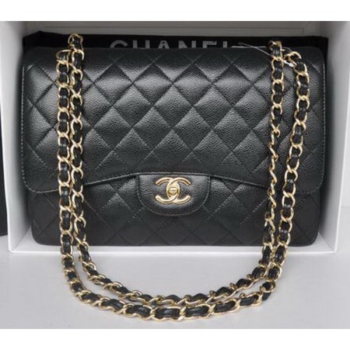 Chanel Sac Jumbo Double Rabats Noir Motif Cannage A36097 Doré
