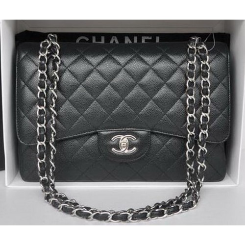 Chanel Sac Jumbo Double Rabats Noir Motif Cannage A36097 Argent