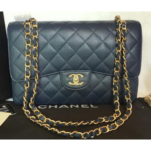 Chanel Sac Jumbo Double Flaps Motif Cannage Bleu A36097 Doré