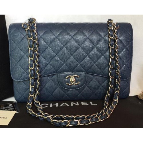 Chanel Sac Jumbo Double Rabats Bleu Cannage Motif A36097 Argent