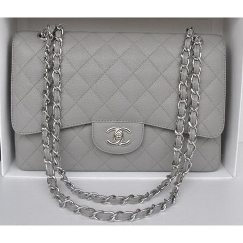 Chanel Sac Jumbo Double Rabats Gris Motif Cannage A36097 Argent
