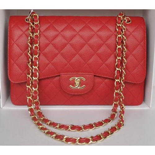 Chanel Sac Jumbo Double Rabats Rouge Motif Cannage A36097 Doré