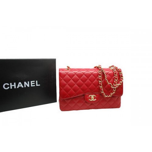 Sac Chanel Jumbo Double Rabats Cuir Caviar Original Rouge A36097 Doré
