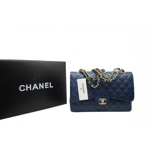 Chanel Sac Jumbo Double Flaps Royalblue Cuir Caviar Original A36097 Doré