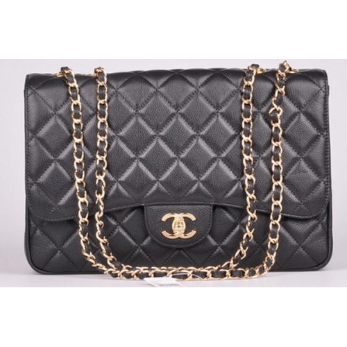 Sac Chanel Jumbo Flap Noir Motif Cannage A28600 Doré
