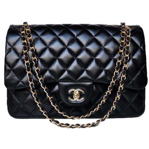 Chanel Jumbo Quilted Classic Sac à rabat en peau de mouton noir A58600 Or