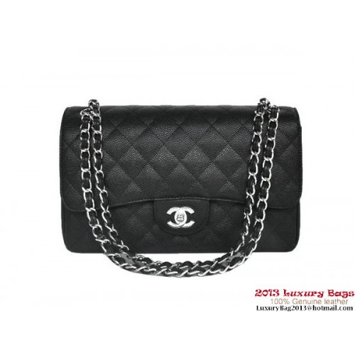 Chanel Jumbo Quilted Classic Cannage Patterns Flap Bag A58600 Noir Argent