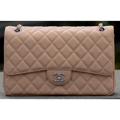 Chanel Jumbo Quilted Classic Flap Bag Abricot Cannage Patterns A58600 Argent