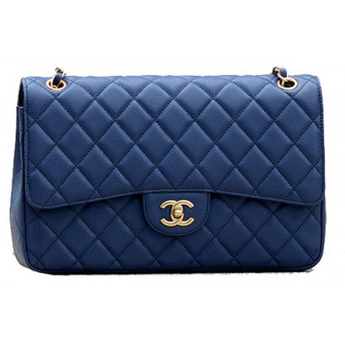 Chanel Jumbo Quilted Classic Flap Bag Blue Cannage Patterns A58600 Or