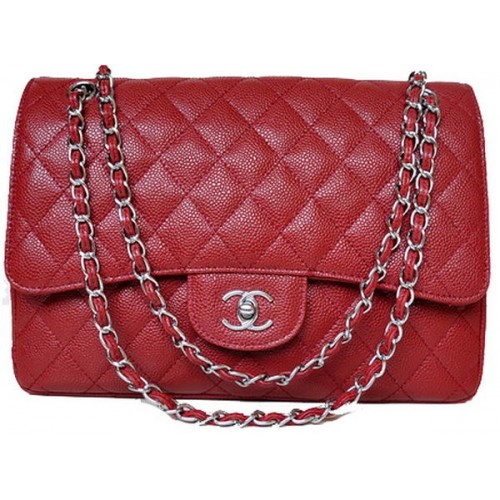 Chanel Jumbo Quilted Classic Flap Bag Burgundy Cannage Patterns A58600 Argent
