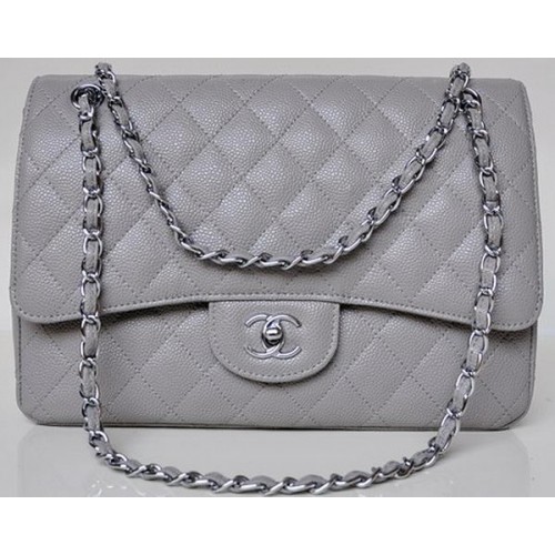 Chanel Jumbo Quilted Classic Flap Bag Gris Cannage Patterns A58600 Argent
