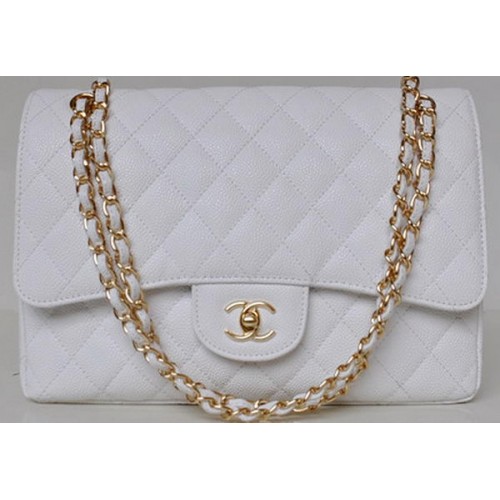 Chanel Jumbo Quilted Classic Flap Bag White Cannage Patterns A58600 Or