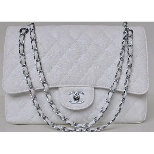 Chanel Jumbo Quilted Classic Flap Bag White Cannage Patterns A58600 Argent