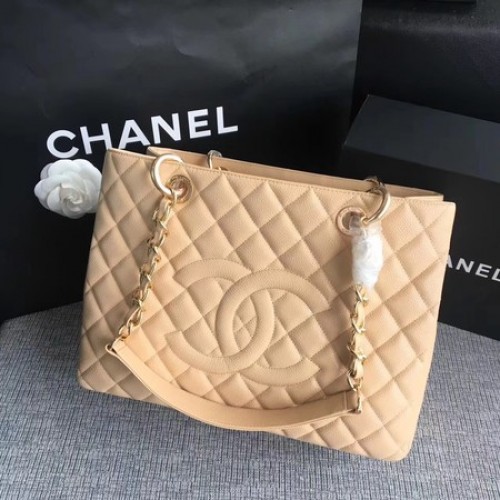 Chanel LE Boy Grand Shopping Tote Bag GST Abricot Cannage Motif A50995 Doré