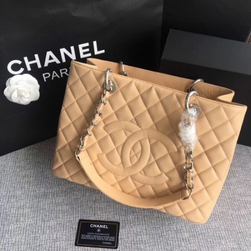 Chanel LE Boy Grand Shopping Tote Bag GST Abricot Cannage Motif A50995 Argent