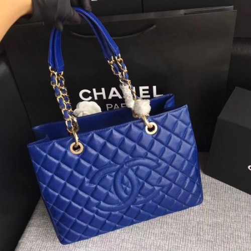 Chanel LE Boy Grand Shopping Tote Bag TPS Bleu Cannage Motif A50995 Doré