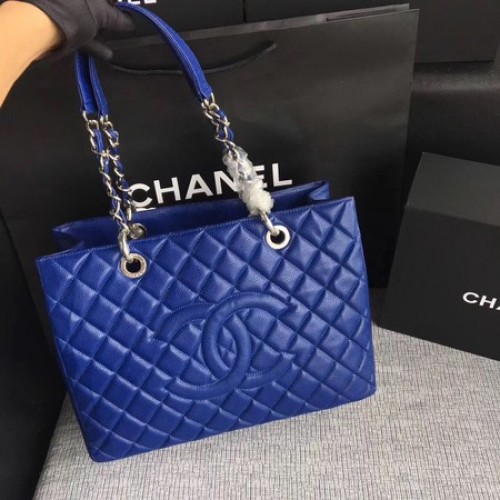 Chanel LE Boy Grand Shopping Tote Bag TPS Bleu Cannage Motif A50995 Argent