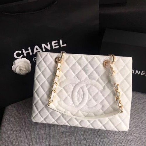 Chanel LE Boy Grand Shopping Tote Bag GST Blanc Cannage Motif A50995 Doré