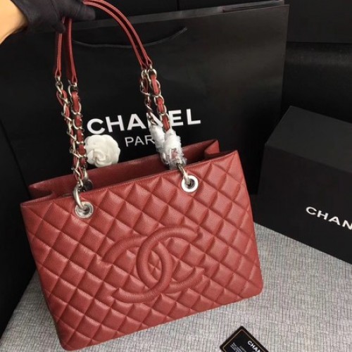 Chanel LE Boy Grand Shopping Tote Bag GST Wine Cannage Pattern A50995 Argent