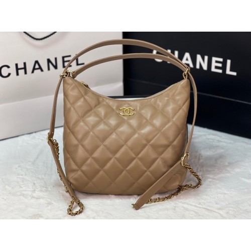 Sac à dos en cuir d'agneau Chanel AS3487 abricot