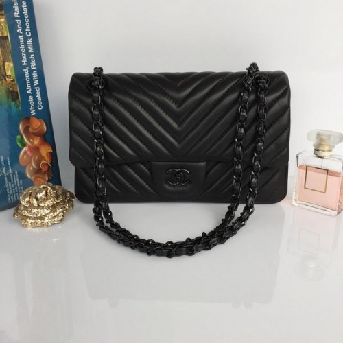 Chanel Lambskin Chevron Quilting Sac à rabat classique AO1112 Noir