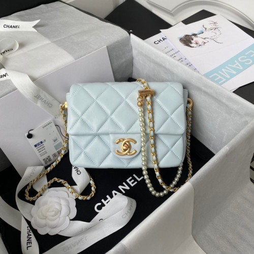 Chanel Lambskin Flap Shoulder Bag Cuir d'origine AS2855 bleu clair
