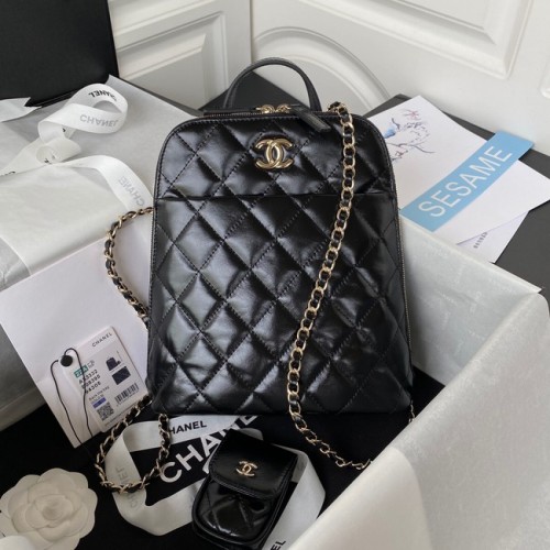 Sac à dos en métal doré en cuir d'agneau Chanel AS3332 noir