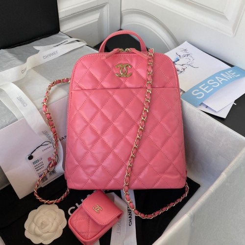 Sac à dos Chanel en métal doré en cuir d'agneau AS3332 rose