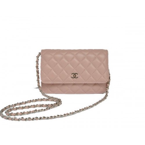 Chanel Sac à rabat en cuir d'agneau A33814 Rose Argent