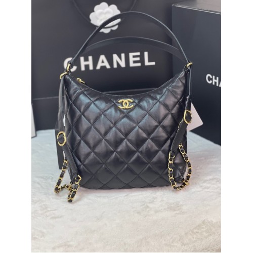 Sac à dos Chanel en peau d'agneau AS3487 noir
