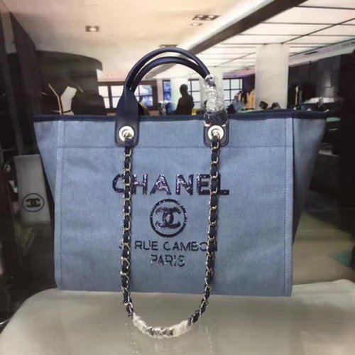 Chanel Grand sac fourre-tout en toile A1679 Bleu