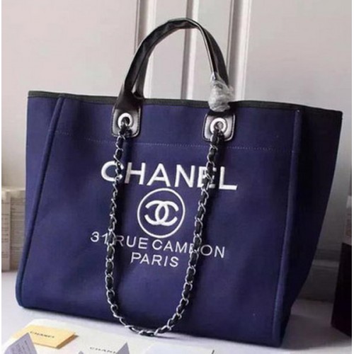 Chanel Grand sac fourre-tout en toile A5002 Bleu