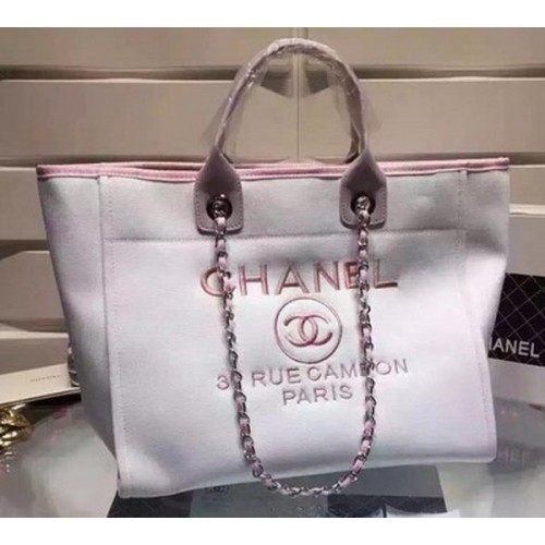 Chanel Grand sac fourre-tout en toile A5002 Rose clair