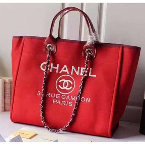 Chanel Grand sac fourre-tout en toile A5002 Rouge