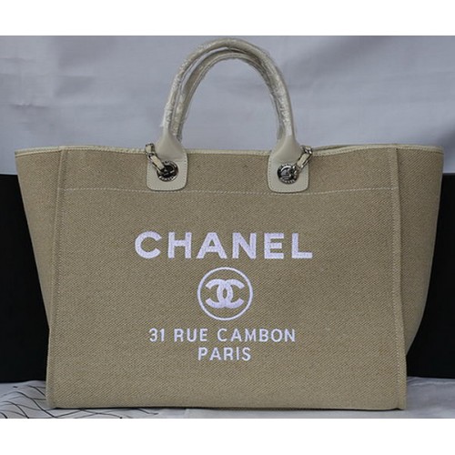 Chanel Grand sac fourre-tout en toile A67002 Abricot