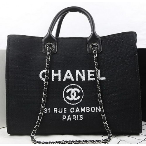 Chanel Grand sac fourre-tout en toile A67002 Noir
