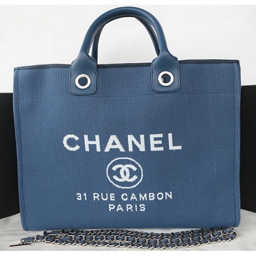 Chanel Grand sac fourre-tout en toile A67002 Bleu