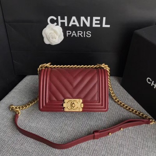 Chanel Le Boy Flap Sac à bandoulière Original Caviar Leather P67085 Rouge profond Boucle dorée
