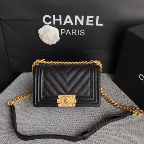 Chanel Le Boy Flap Sac à bandoulière en cuir caviar original P67085 noir boucle dorée