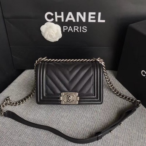 Chanel Le Boy Flap Sac à bandoulière en cuir caviar original P67085 boucle argentée noire