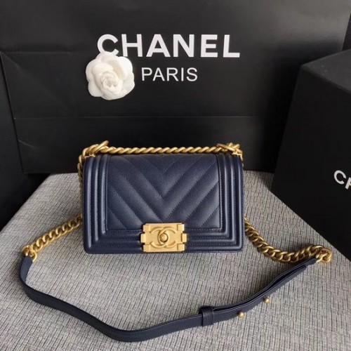 Chanel Le Boy Flap Sac à bandoulière Original Caviar Leather P67085 bleu foncé Boucle dorée