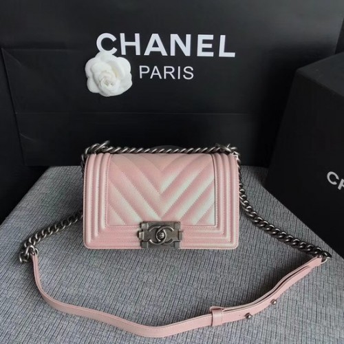 Chanel Le Boy Flap Sac à bandoulière Original Caviar Leather P67085 Boucle argentée rose