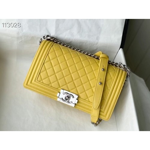Chanel Le Boy Flap Sac à bandoulière en cuir d'origine A67086 jaune