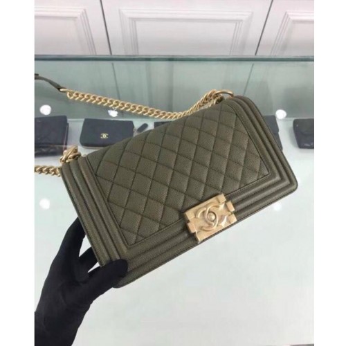 Chanel Leboy Original Sac à bandoulière en cuir de veau Vert foncé A67086 Or