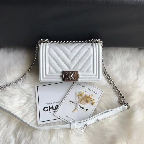 Chanel Leboy Original Caviar sac à bandoulière en cuir A67085 chaîne en argent blanc