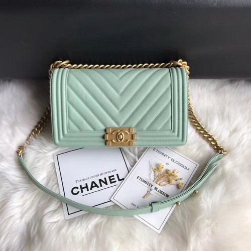 Chanel Leboy Original Caviar Sac à bandoulière en cuir A67086 Chaîne en or vert clair