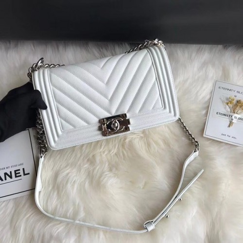 Chanel Leboy Original Caviar sac à bandoulière en cuir A67086 chaîne en argent blanc